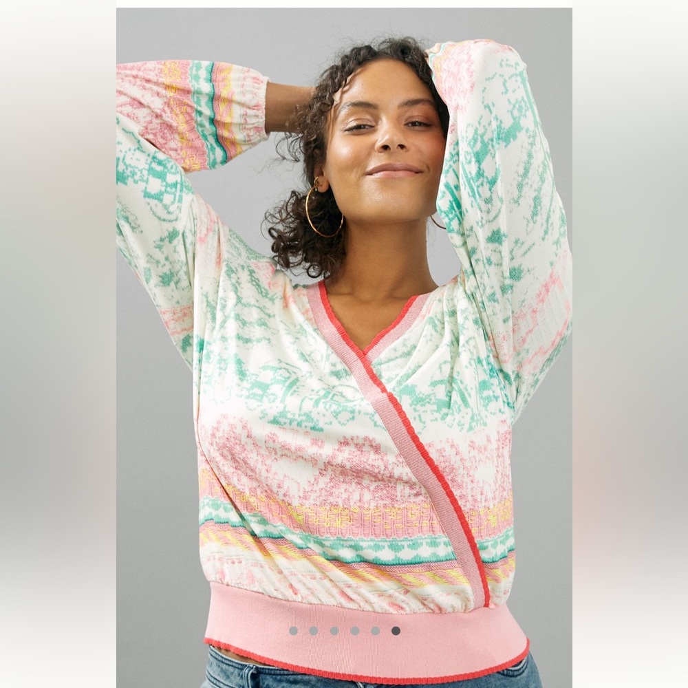 Aldo Martins for Anthropologie Andalia top Size 1X
Pink and Green Knit Top NWT